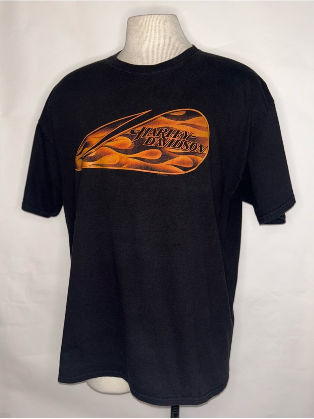 Harley-Davidson Black Tee with Orange Flame Tank Graphic